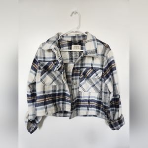 Blue and white plaid cropped jacket
